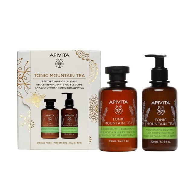 Apivita SET Body Treats Tonic Mountain Tea Shower Gel 250ml & Tonic Mountain Tea Moisturizing Body Milk 200ml (ΣΕΤ με Αφρόλουτρο & Γαλάκτωμα Σώματος για Άνδρες & Γυναίκες)
