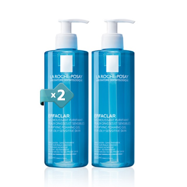 La Roche Posay Effaclar Purifying Foaming Gel 2x400ml (Τζελ Καθαρισμού για Λιπαρό & Ευαίσθητο Δέρμα)