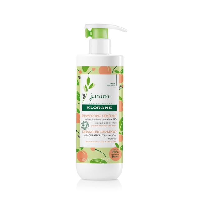 Klorane Junior Detangling Shampoo 500ml (Παιδικό Σαμπουάν για Εύκολο Ξέμπλεγμα με Άρωμα Ροδάκινο)