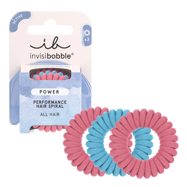 Invisibobble Power Fluffy Rose and Ice 3τεμ (Λαστιχάκι Μαλλιών Ιδανικό για Άθληση σε Ροζ & Μπλε Χρώμα)