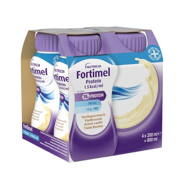 Nutricia Fortimel Protein 1,5kcal/ml Vanilla 4x200ml (Υπερπρωτεϊνικό, Υπερθερμιδικό Πόσιμο Θρεπτικό Σκεύασμα με Γεύση Βανίλια)