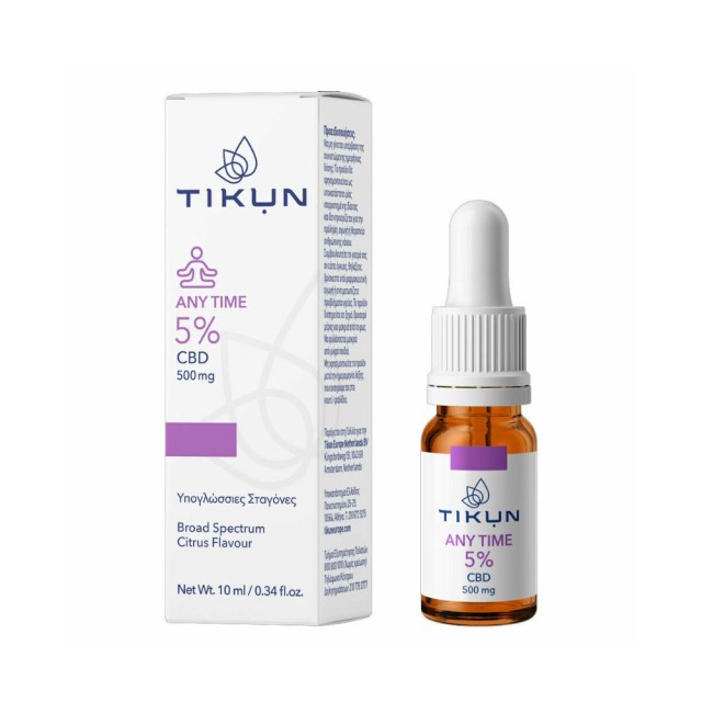 Tikun CBD Any Time 5% 500mg 10ml (Υπογλώσσιες Σταγόνες Κάνναβης Κατά του Άγχους για Ισορροπία, Ευεξία, Χαλάρωση)