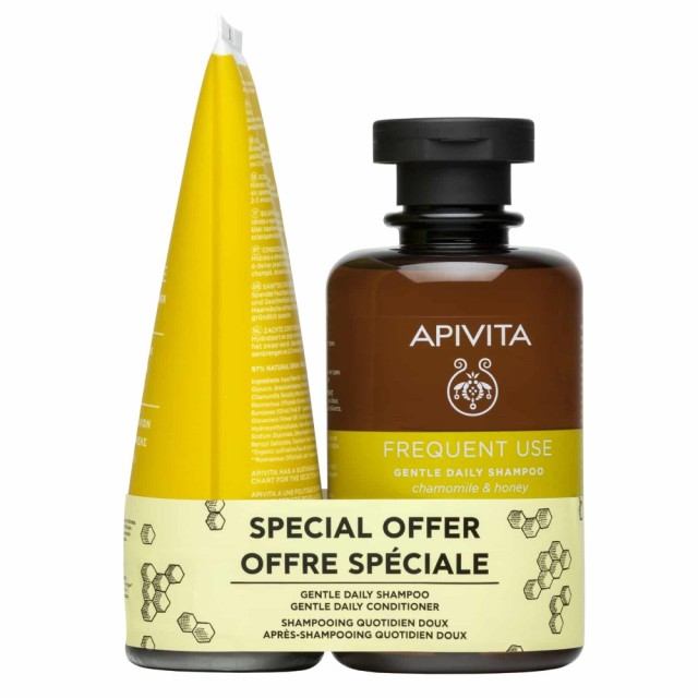 Apivita SET Frequent Use Gentle Daily Shampoo Chamomile & Honey 250ml & Conditioner 150ml (Σετ με Σαμπουάν & Kρέμα Μαλλιών Καθημερινής Χρήσης με Χαμομήλι & Μέλι)