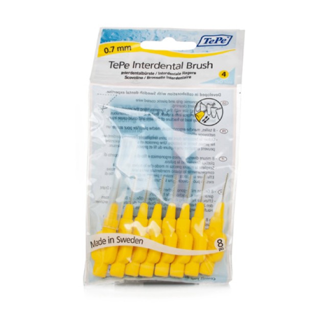 TePe Interdental Brushes 0.7mm 8τεμ (Μεσοδόντια Βουρτσάκια Κίτρινα - Μέγεθος 4)