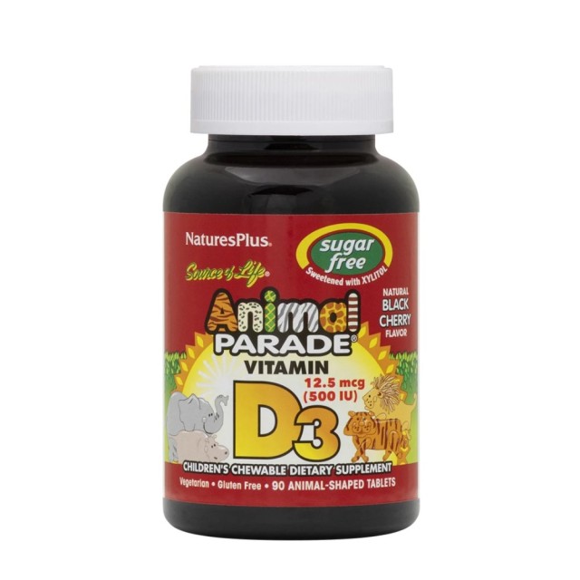 Natures Plus Animal Parade Vitamin D3 500iu 90tabs (Παιδική Βιταμίνη D3 σε Μασώμενες Ταμπλέτες με Γεύση Κεράσι)
