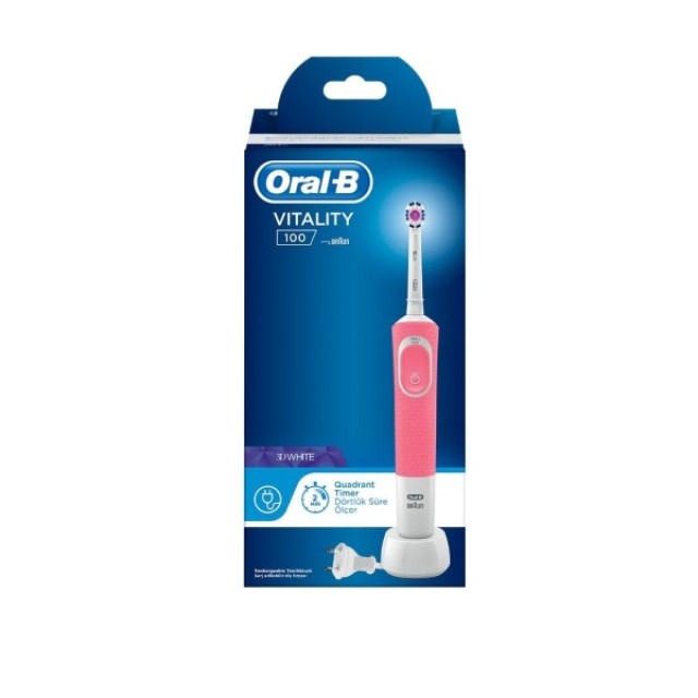 Oral-B Vitality 100 3D White Pink (Ηλεκτρική Οδοντόβουρτσα Ροζ & 3D White Ανταλλακτικό)