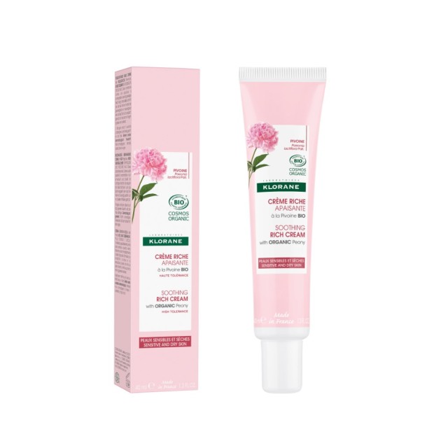 Klorane Peony Soothing Rich Cream 40ml (Πλούσια Καταπραϋντική Κρέμα Προσώπου με Βιολογική Παιώνια για Ευαίσθητη Ξηρή Επιδερμίδα)