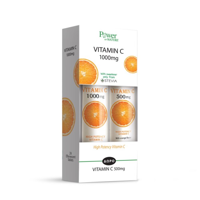 Power Health SET Vitamin C 1000mg 24tabs & ΔΩΡΟ Vitamin C 500mg 20tabs (ΣΕΤ Συμπληρωμάτων Διατροφής με Βιταμίνη C σε Αναβράζοντα Δισκία)