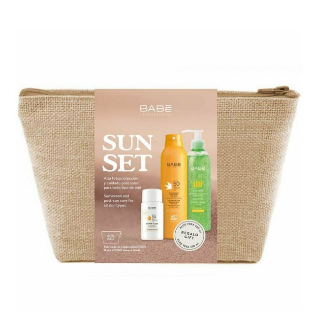 Babe SET Sun Protection Super Fluid Face Sunscreen SPF50 50ml & Transparent Sunscreen Wet Skin SPF50 200ml & GIFT Aloe Vera Gel 300ml