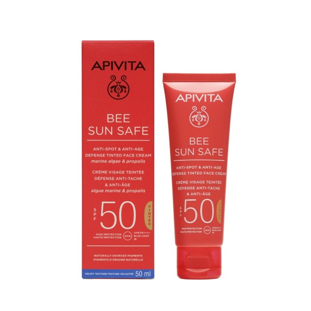 Apivita Bee Sun Safe Anti-Spot & Anti-Age Defense Tinted Face Cream SPF50 50ml (Αντηλιακή Κρέμα Προσ