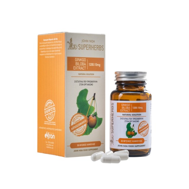 John Noa Superherbs Ginkgo Biloba Extract 1200:10mg 30caps (Συμπλήρωμα Διατροφής για Ενίσχυση της Μν