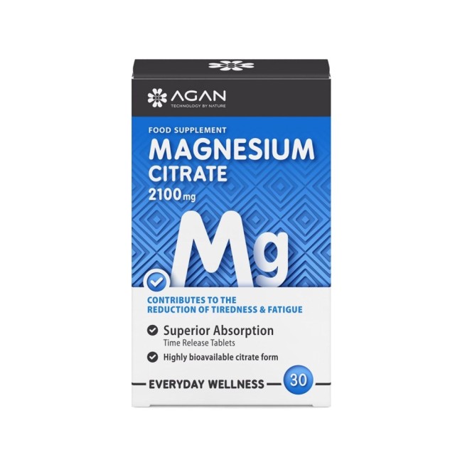 Agan Magnesium Citrate 2100mg 30tabs (Συμπλήρωμα Διατροφής με Μαγνήσιο για τη Φυσιολογική Λειτουργία