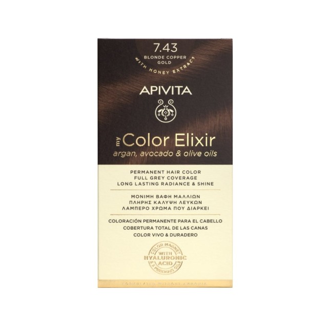 Apivita My Color Elixir N 7.43 (Βαφή Μαλλιών - Ξανθό Χάλκινο Μελί Χρώμα)