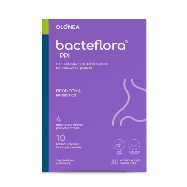 OLONEA Bacteflora PPI 30caps (Συμπλήρωμα Διατροφής με Συνδυασμό Προβιοτικών, Βιταμινών & Μετάλλων)