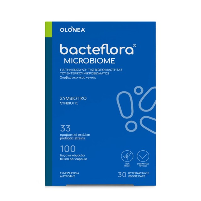 OLONEA Bacteflora Microbiome 30caps (Συμβιωτικό Συμπλήρωμα Διατροφής με Προβιοτικά & Πρεβιοτικά για την Αποκατάσταση του Εντερικού Μικροβιώματος)
