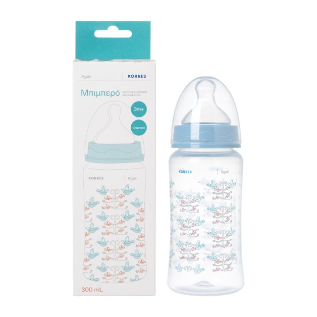 Korres Feeding Bottle with Medium Flow Silicone Teat 300ml 3+