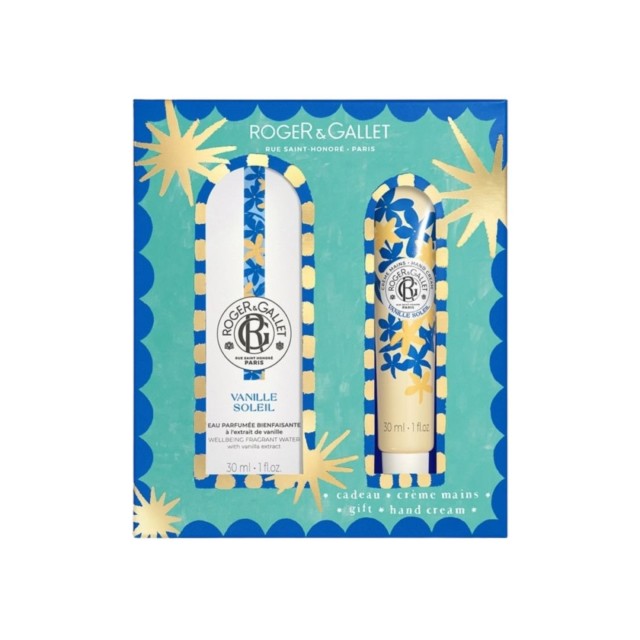 Roger & Gallet SET Vanille Soleil Wellbeing Fragrant Water 30ml & ΔΩΡΟ Hand Cream 30ml (ΣΕΤ με Άρωμα & ΔΩΡΟ Αναζωογονητική Κρέμα Χεριών Γιασεμί – Βανίλια – Ylang-Ylang)