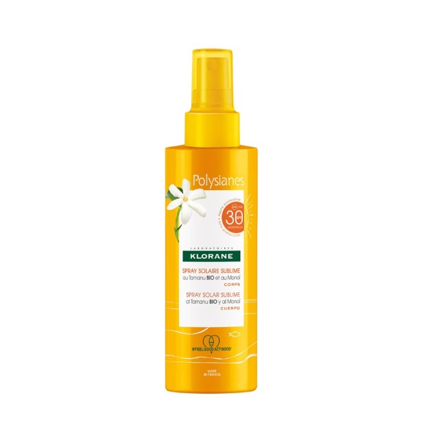 Klorane Polysianes Spray Solar Sublime Organic Tamanu & Monoï SPF30 200ml (Aντηλιακό Σπρέι για Λαμπε