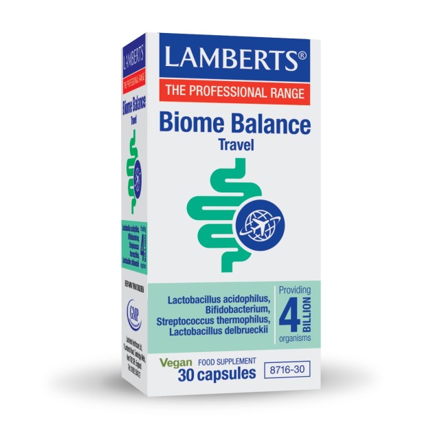 Lamberts Biome Balance Travel 30caps (Συμπλήρωμα Διατροφής με Πρεβιοτικά για Άτομα που Πρόκειται να Ταξιδέψουν)