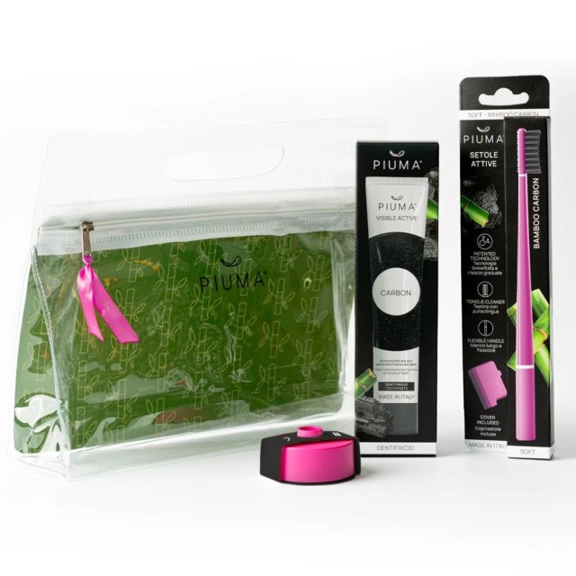 Piuma Gift Set Carbon Very Magenta (Σετ με Οδοντόβουρτσα & Οδοντόκρεμα με Άνθρακα & Βάση Οδοντόβουρτσας - Φούξια)