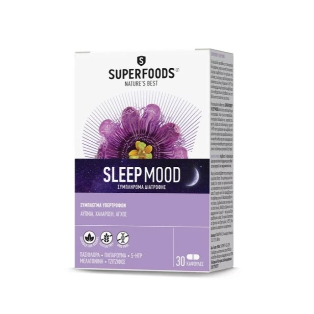 Superfoods Sleep Mood 30 caps (Συμπλήρωμα Διατροφής για την Μείωση της Αϋπνίας)