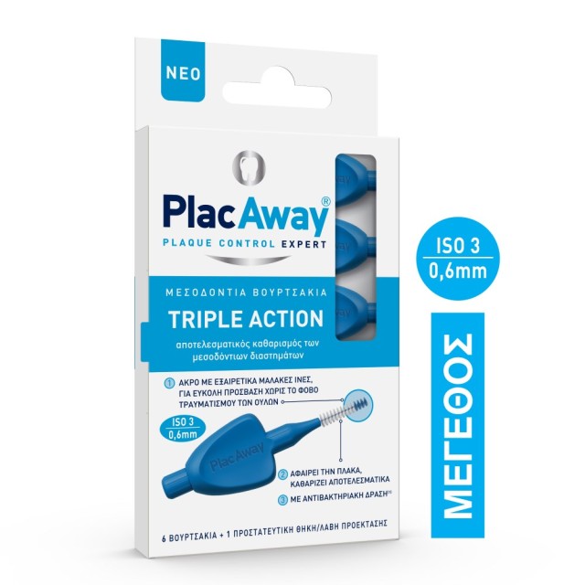 Plac Away Interdental Brushes Blue 0,6mm 6pcs (Μεσοδόντια Βουρτσάκια Μπλε)