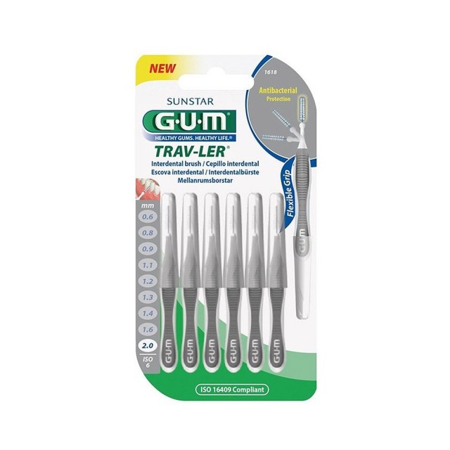 Gum Trav-ler Interdental Brush Μεσοδόντιο Βουρτσάκι Γκρι 2,0mm 6 τεμ (1618)