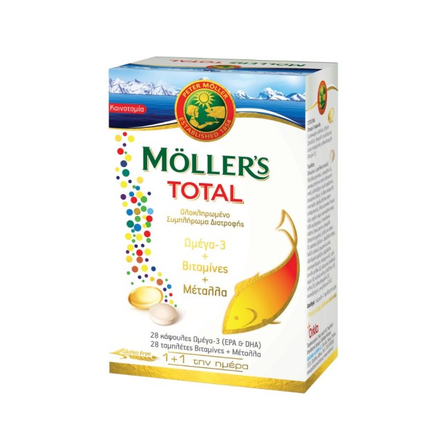 Mollers Total Omega 3, Vitamins & Minerals 28caps + 28tabs (Ολοκληρωμένο Συμπλήρωμα Διατροφής με 28 κάψουλες Ω3 + 28 ταμπλέτες Βιταμίνες & Μέταλλα)