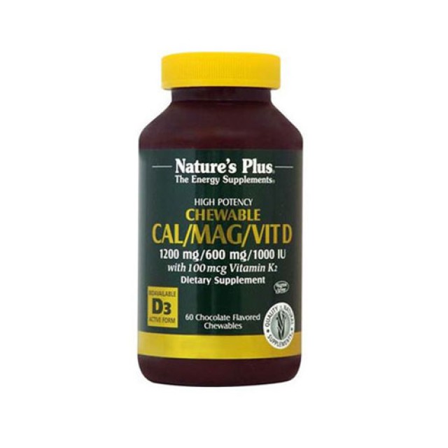 Natures Plus Cal Mag Vitamin D3 Vitamin K2 Chocolate 60tab (Αρθρώσεις - Οστεοπόρωση)