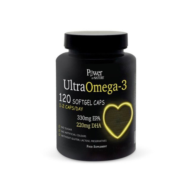 Power Of Nature Ultra Omega 3 330mg EPA 220mg DHA 120 softgel caps (Συμπλήρωμα Διατροφής με Ωμέγα 3 Λιπαρά Οξέα για την Υγεία της Καρδιάς, του Εγκεφάλου & της Όρασης)