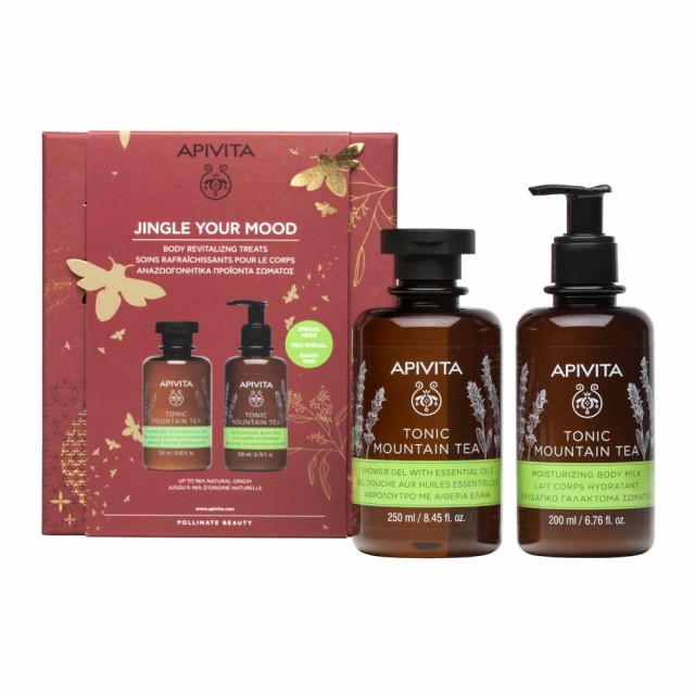 Apivita Jungle Your Mood SET Tonic Mountain Tea Shower Gel 250ml & Moisturizing Body Milk 200ml (ΣΕΤ με Αναζωογονητικό Αφρόλουτρο & Γαλάκτωμα Σώματος) 