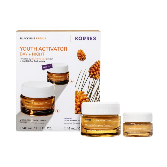 Korres Black Pine Primus SET Wrinkle Defying Day Cream 40ml & ΔΩΡΟ Youth Renewal Sleeping Facial 15ml (ΣΕΤ Περιποίησης για Λείανση Ρυτίδων & Eλαστικότητα)