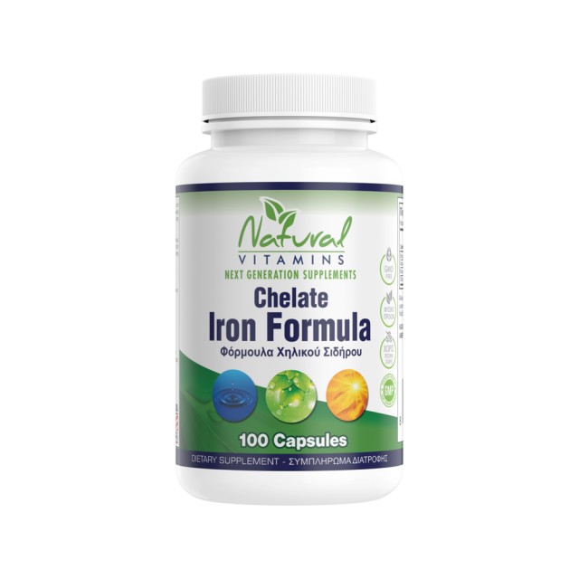 Natural Vitamins Vegan Chelate Iron Formula 100caps (Συμπλήρωμα Διατροφής Χηλικού Σιδήρου)