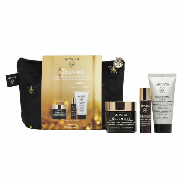 Apivita Queen Bee SET Absolute Anti-Aging Light Cream 50ml & ΔΩΡΟ 3in1 Cleansing Milk 50ml & Absolute Anti-Aging Serum 10ml (ΣΕΤ με Κρέμα Απόλυτης Αντιγήρανσης Ελαφρια΄ς Υφής & ΔΩΡΟ Γαλάκτωμα Καθαρισμού & Ορό Απόλυτης Αντιγήρανσης)