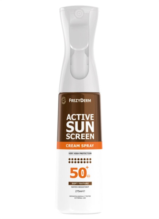 Frezyderm Active Sun Screen Cream Spray SPF50+ 275ml (Aντηλιακό Γαλάκτωμα σε Σπρέι για Εύκολο & Ομοιόμορφο Ψεκασμό)