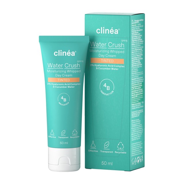 Clinea Water Crush Tinted Day Cream SPF15 50ml (Ενυδατική Κρέμα Ημέρας με Χρώμα & Αντηλιακή Προστασία)