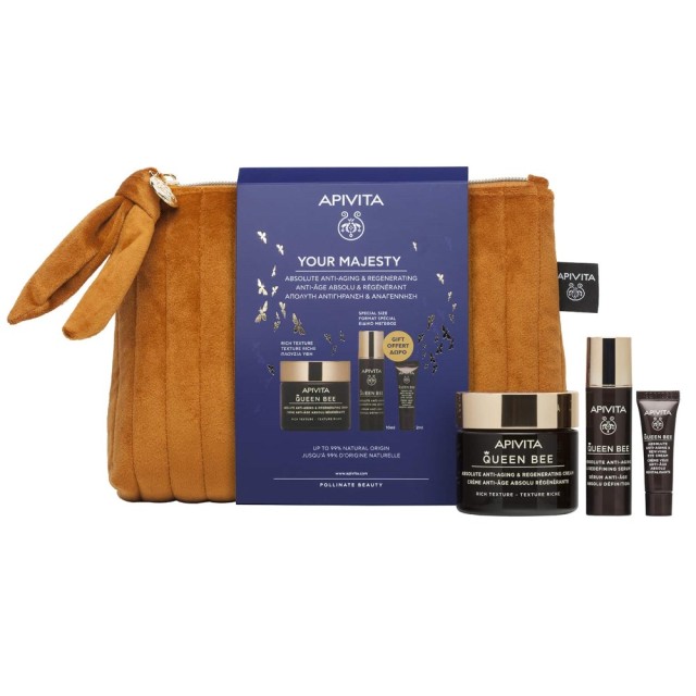 Apivita Queen Bee Your Majesty SET (ΣΕΤ με Κρέμα Απόλυτης Αντιγήρανσης Πλούσιας Υφής & ΔΩΡΟ Ορός & Κρέμα Ματιών)