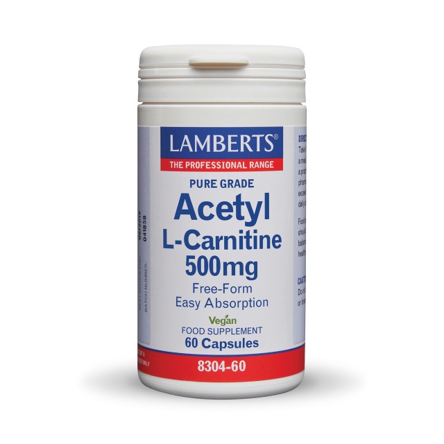 Lamberts Acetyl L Carnitine 500mg 60caps (L-Καρνιτίνη Yψηλής Kαθαρότητας & Eλεύθερης Mορφής)