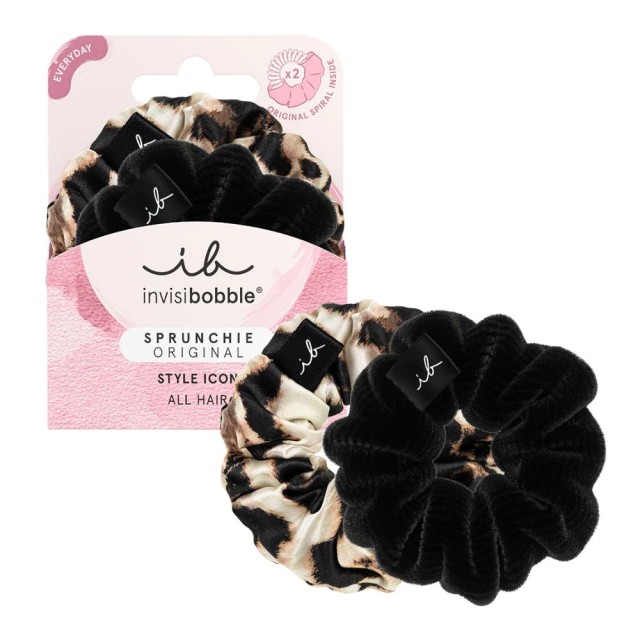 Invisibobble Sprunchie Duo The Iconic Beauties 2τεμ (Λαστιχάκια Μαλλιών με Βελούδινη Υφή Μαύρο & Πολύχρωμο)