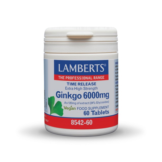 Lamberts Ginkgo Biloba Extract 6000mg 30tabs (Υψηλής Ισχύος Τιτλοδοτημένο Εκχύλισμα Ginkgo Biloba)