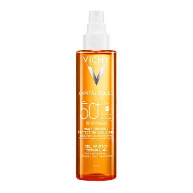 Vichy Capital Soleil Cell Protect SPF50+ 200ml (Αόρατο Αντηλιακό Λάδι για Πρόσωπο, Σώμα & Άκρες Μαλλιών)