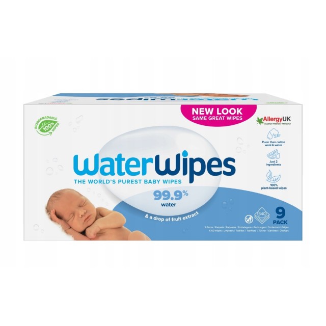 WaterWipes Biodegradable Original Baby Wipes 9x60τεμ (Βιοδιασπώμενα Άοσμα Μωρομάντηλα)