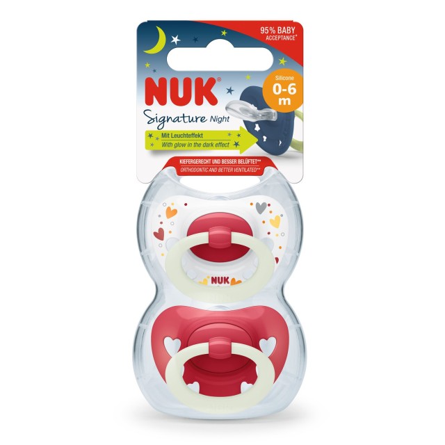 Nuk Signature Night Silicone Pacifier 2τεμ (Πιπίλα Νύχτας Σιλικόνης 0-6μ)