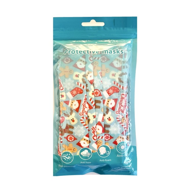 Christmas Disposable Protective Masks Blue 10τεμ (Χριστουγεννιάτικες Mάσκες Προστασίας Χειρουργικού Τύπου 3 Στρωμάτων)