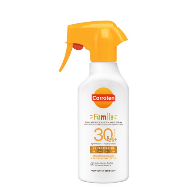 Carroten Family Suncare Face & Body Milk Spray 4D Protection SPF30 270ml (Αντηλιακό Γαλάκτωμα για Όλη την Οικογένεια σε Σπρέι)