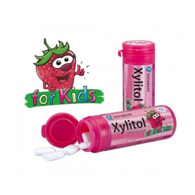 Miradent Kids Xylitol Chewing Gum Strawberry 30τεμ (Παιδικές Οδοντότσιχλες με Ξυλιτόλη Γεύση Φράουλα)