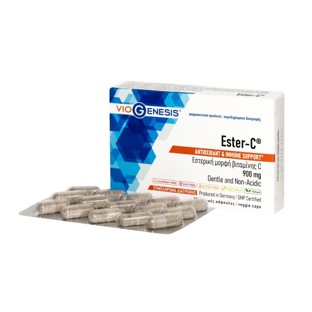 Viogenesis Ester C 900mg 30caps (Συμπλήρωμα Διατροφής με Βιταμίνη C σε Εστερική Μορφή)