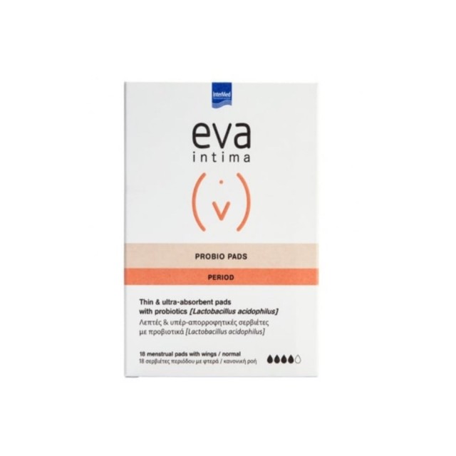 Intermed Eva Intima Period Probio Pads 18τεμ (Λεπτές & Υπερ-Απορροφητικές Σερβιέτες με Προβιοτικά)