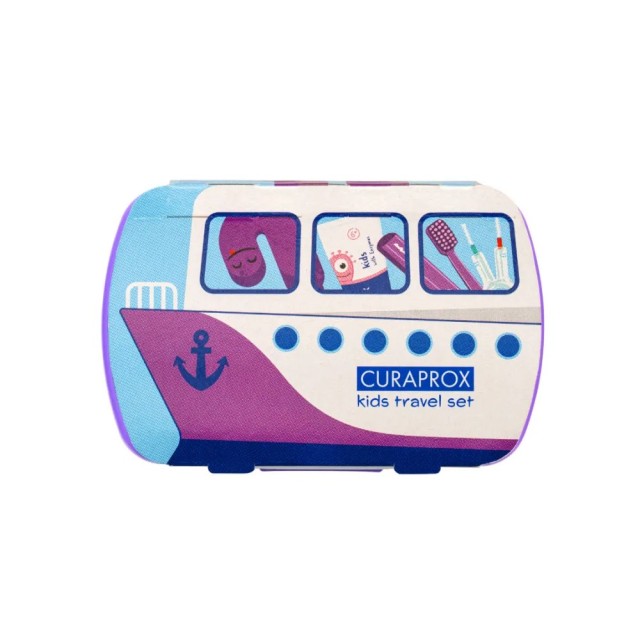 Curaprox Kids Travel Set Purple (Σετ Ταξιδίου Στοματικής Φροντίδας για Παιδιά 6-12 Ετών - Μωβ)