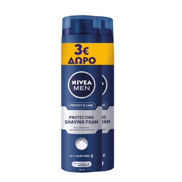 Nivea Men Protect & Care Shaving Foam 2x250ml (Αφρός Ξυρίσματος σε Πακέτο Προσφοράς -3€)